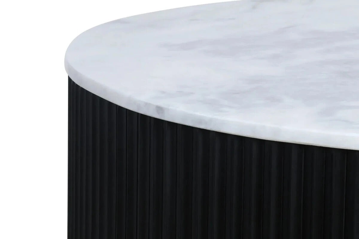 Cyrilla Ribbed Coffee Table – Black Mango Wood & White Marble