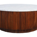 Cyrilla Ribbed Coffee Table – Brown Mango Wood & Travertine