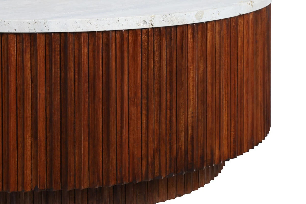 Cyrilla Ribbed Coffee Table – Brown Mango Wood & Travertine
