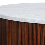 Cyrilla Ribbed Coffee Table – Brown Mango Wood & Travertine