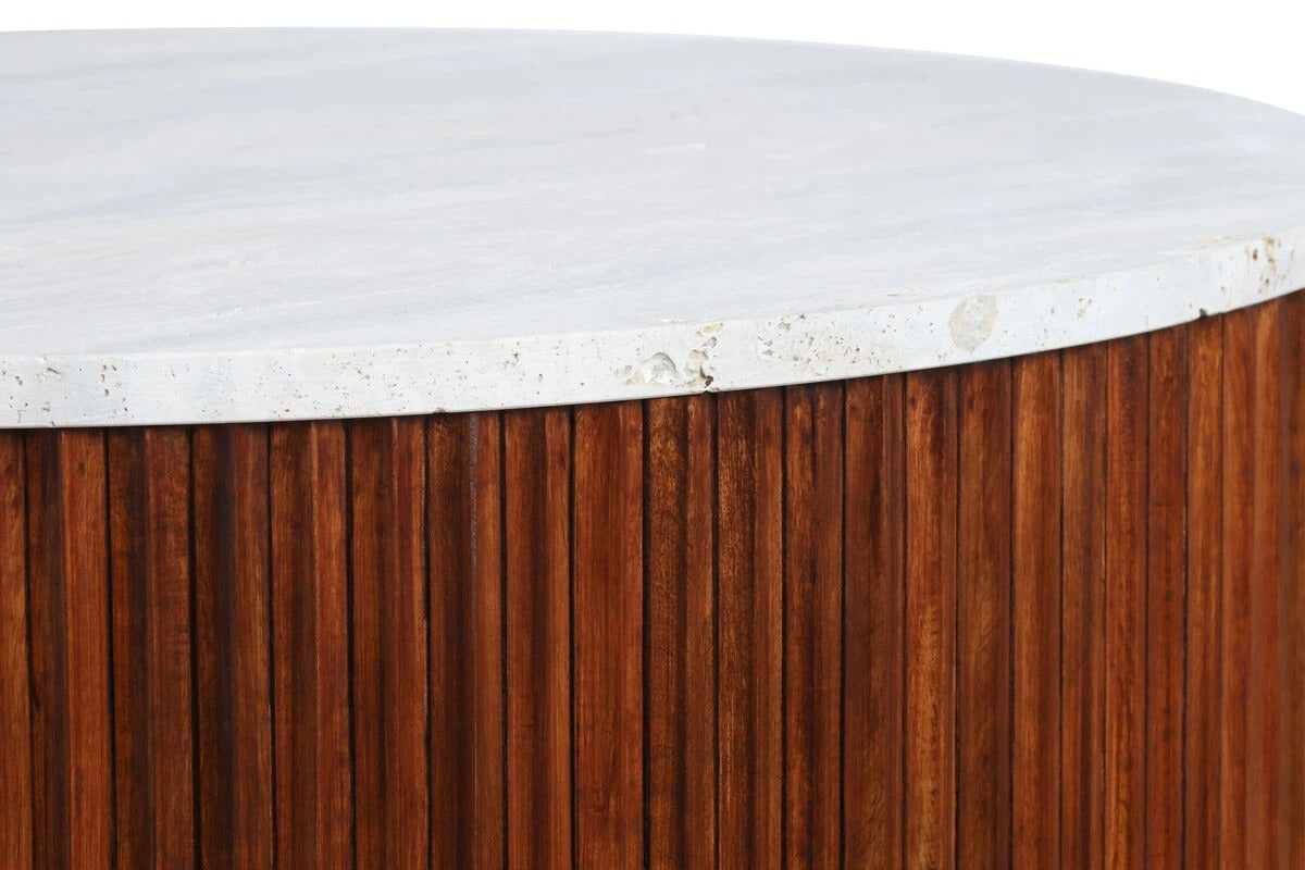 Cyrilla Ribbed Coffee Table – Brown Mango Wood & Travertine