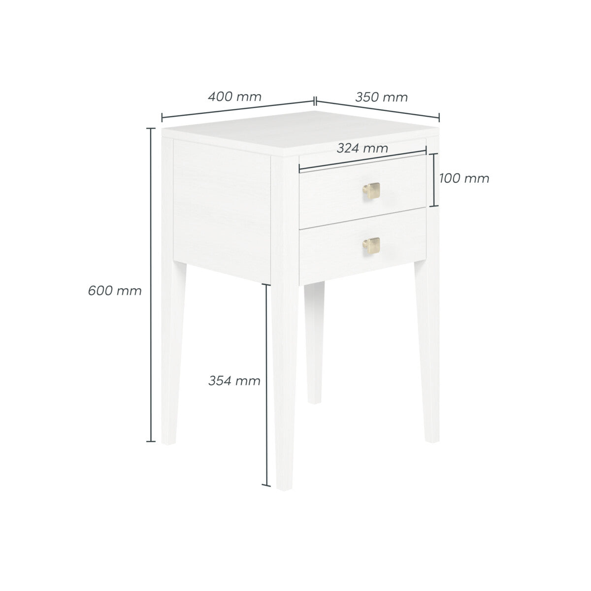 D.I. Designs Radford Bedside Table – Two Drawers – White