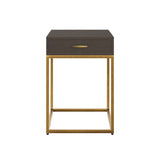 D.I. Designs Hampton Bedside Table - One Drawer - Brown Faux Shagreen