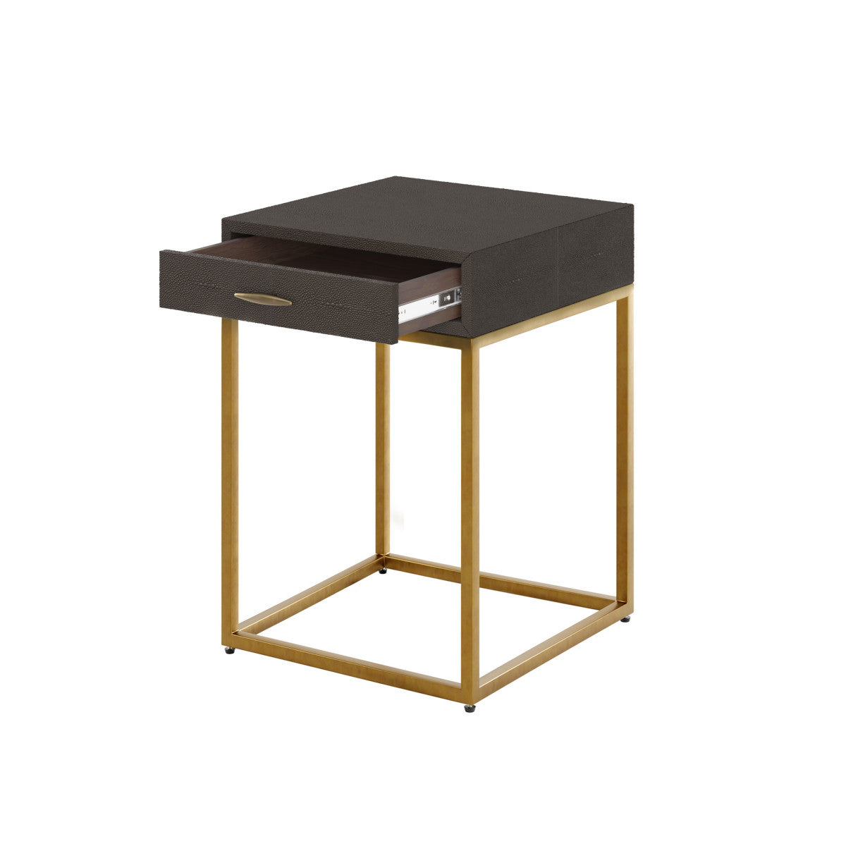 D.I. Designs Hampton Bedside Table - One Drawer - Brown Faux Shagreen