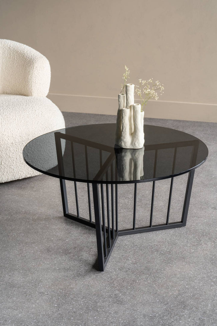Libra Interiors Abington Round Coffee Table with Black Frame and Tinted Glass