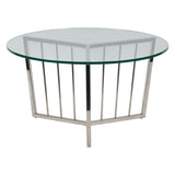 Libra Interiors Abington Round Coffee Table with Stainless Steel Frame and Clear Glass