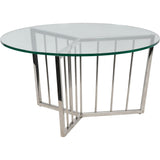 Libra Interiors Abington Round Coffee Table with Stainless Steel Frame and Clear Glass