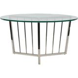 Libra Interiors Abington Round Coffee Table with Stainless Steel Frame and Clear Glass