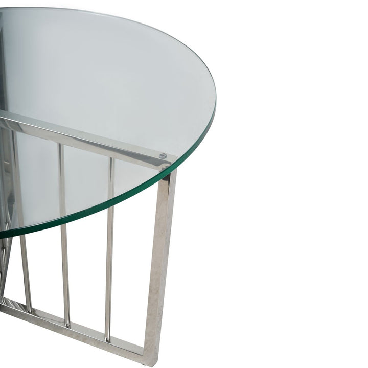 Libra Interiors Abington Round Coffee Table with Stainless Steel Frame and Clear Glass