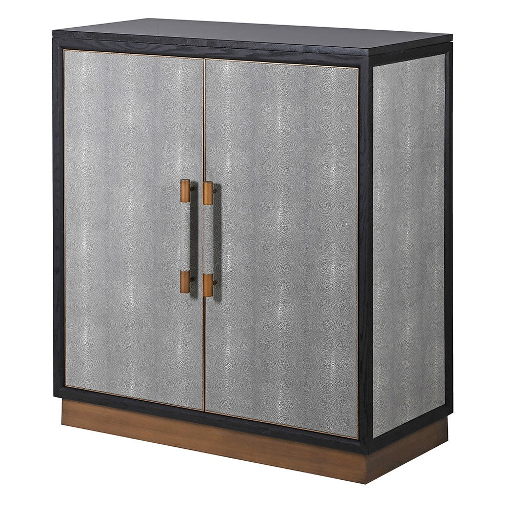 Dellora Bar Cabinet in Oak and Faux Shagreen