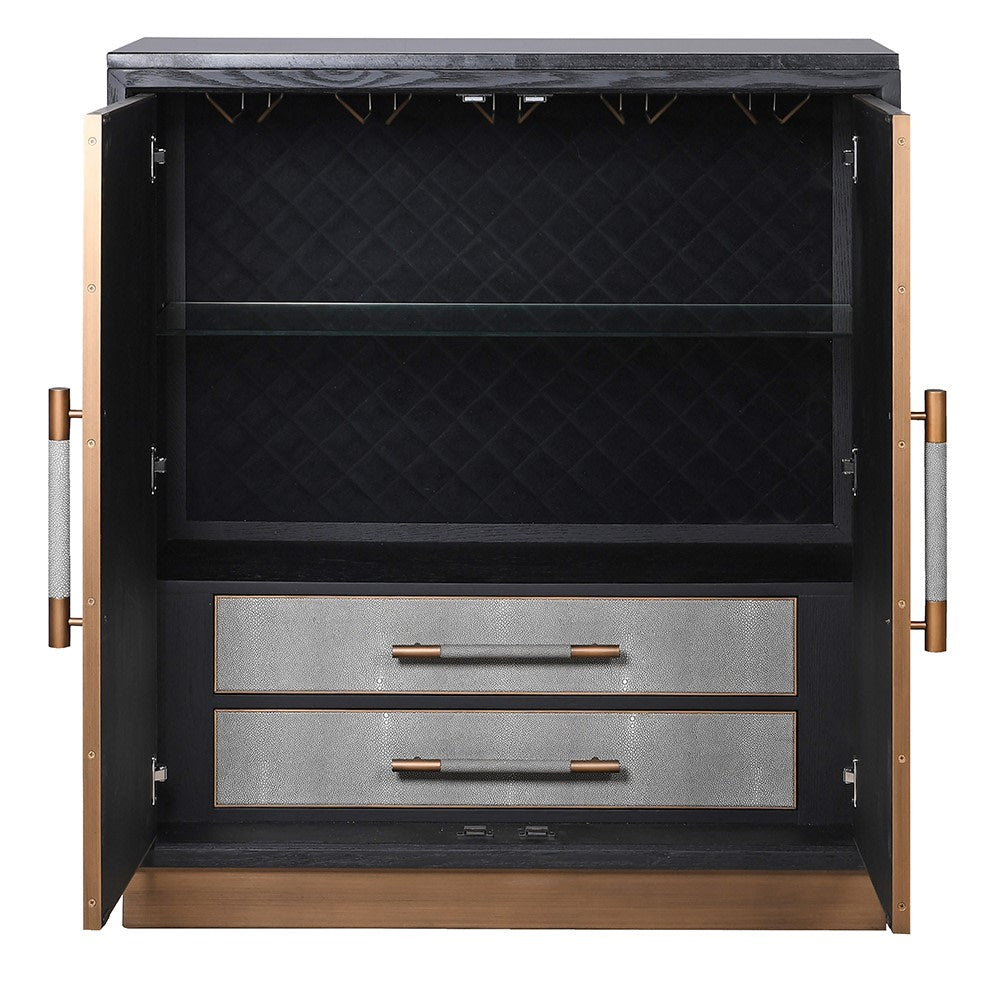 Dellora Bar Cabinet in Oak and Faux Shagreen