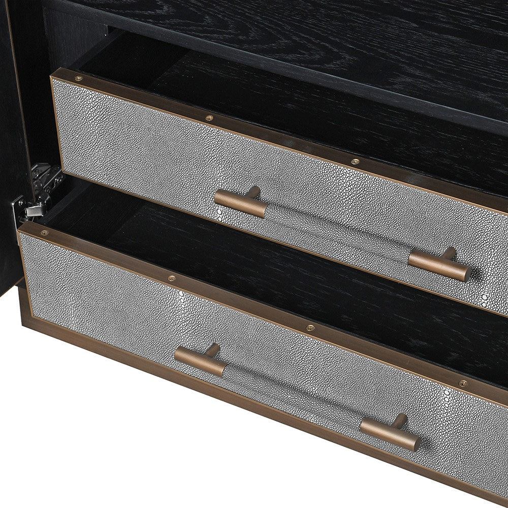 Dellora Bar Cabinet in Oak and Faux Shagreen