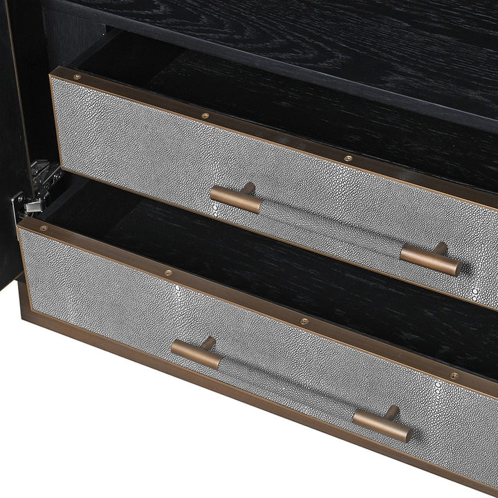 Dellora Bar Cabinet in Oak and Faux Shagreen