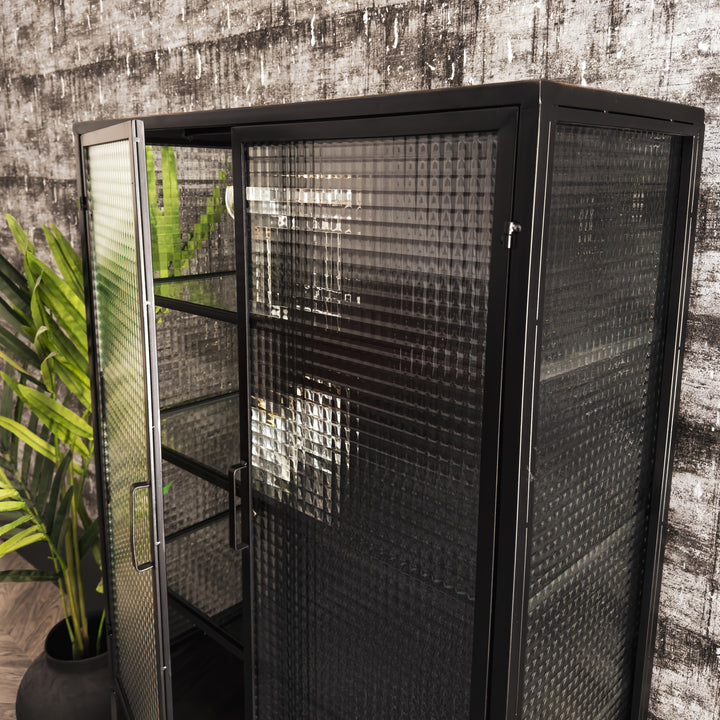 Donovan Cabinet in Black metal and Ribbed Glass