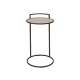 Eccotrading Arunya Round Cocktail Table – Dorato Bronze and Pumice Leather