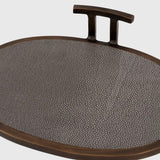 Eccotrading Arunya Oval Cocktail Table – Dorato Bronze and Grey Shagreen Leather