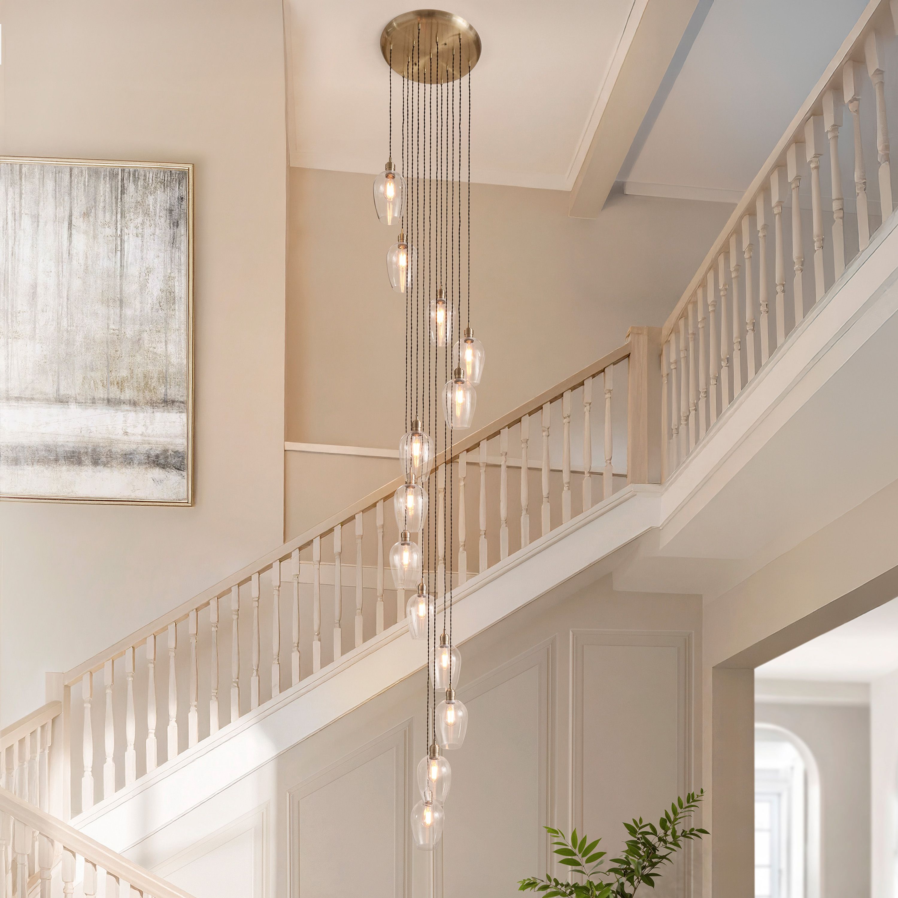 Florence Cascading Pendant Light – 13 Lights – Antique Brass