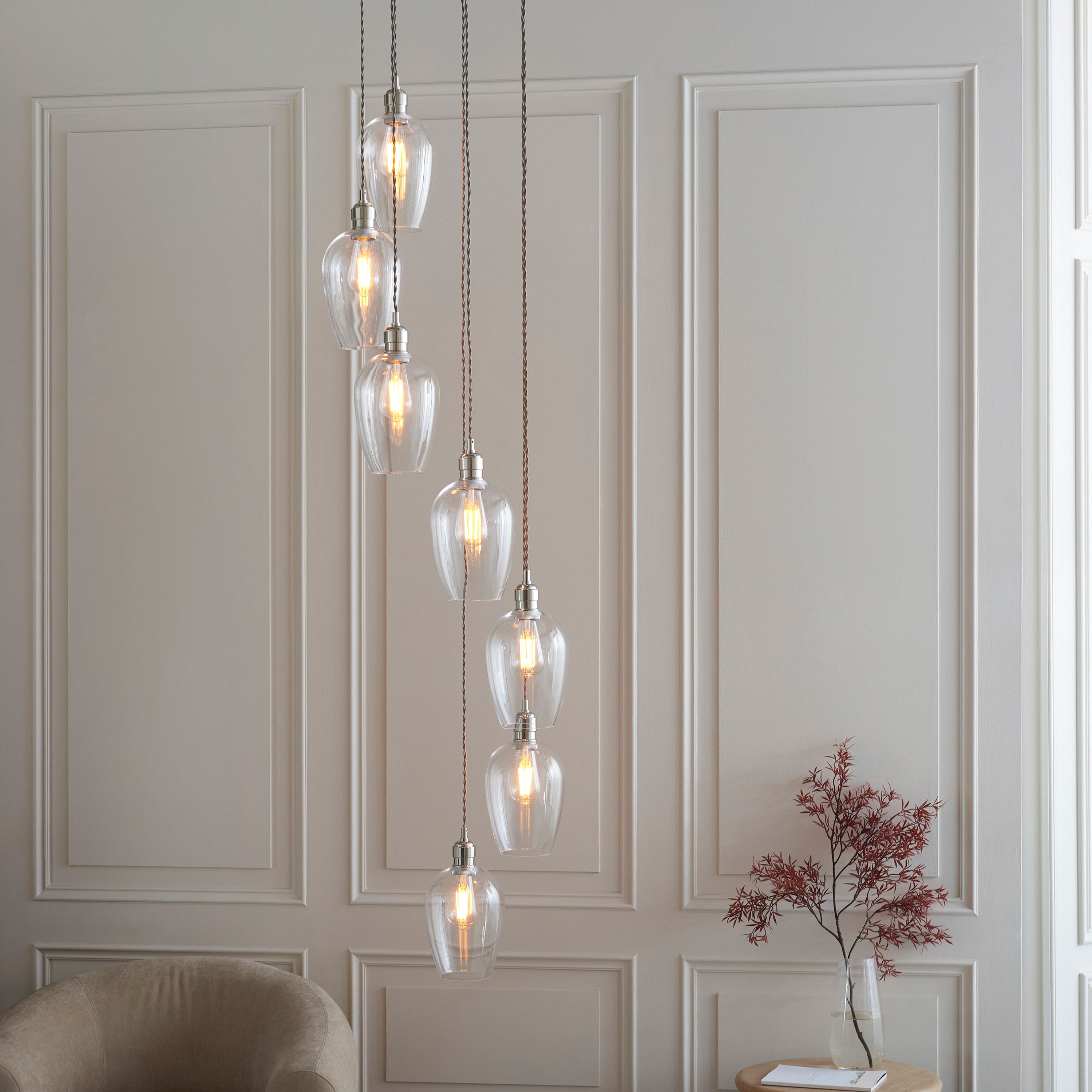 Florence Cascading Pendant Light – 7 Lights – Bright Nickel