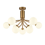 Franklite Cosmic 9 Light Pendant Light – Antique Gold & Opal Glass