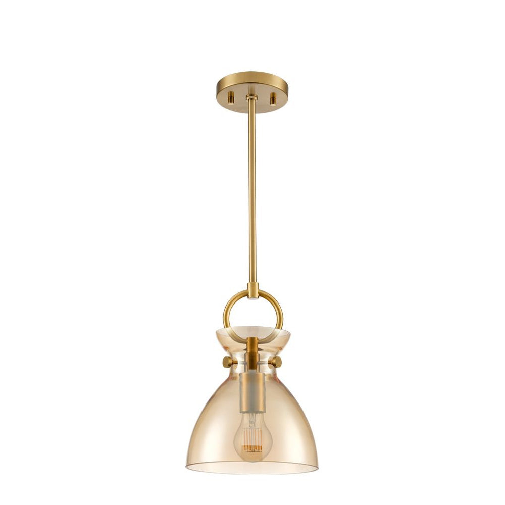 Franklite Horizon Pendant Light – Brushed Brass & Amber Glass