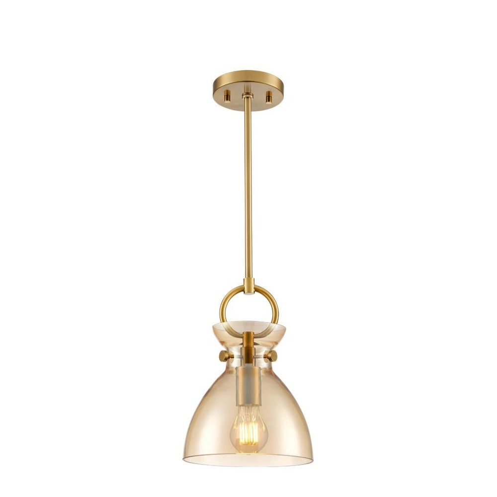 Franklite Horizon Pendant Light – Brushed Brass & Amber Glass