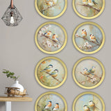 Garden Birds Print - Gold Round Box Frame – Set of 8