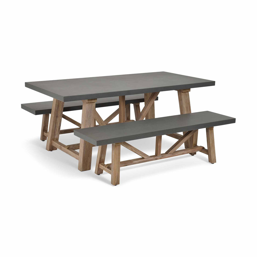 Garden Trading Chilford Dining Table & Bench Set – Acacia Wood and Polystone