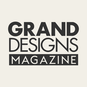 Logo of Grand Designs Magazine with black text on a beige background