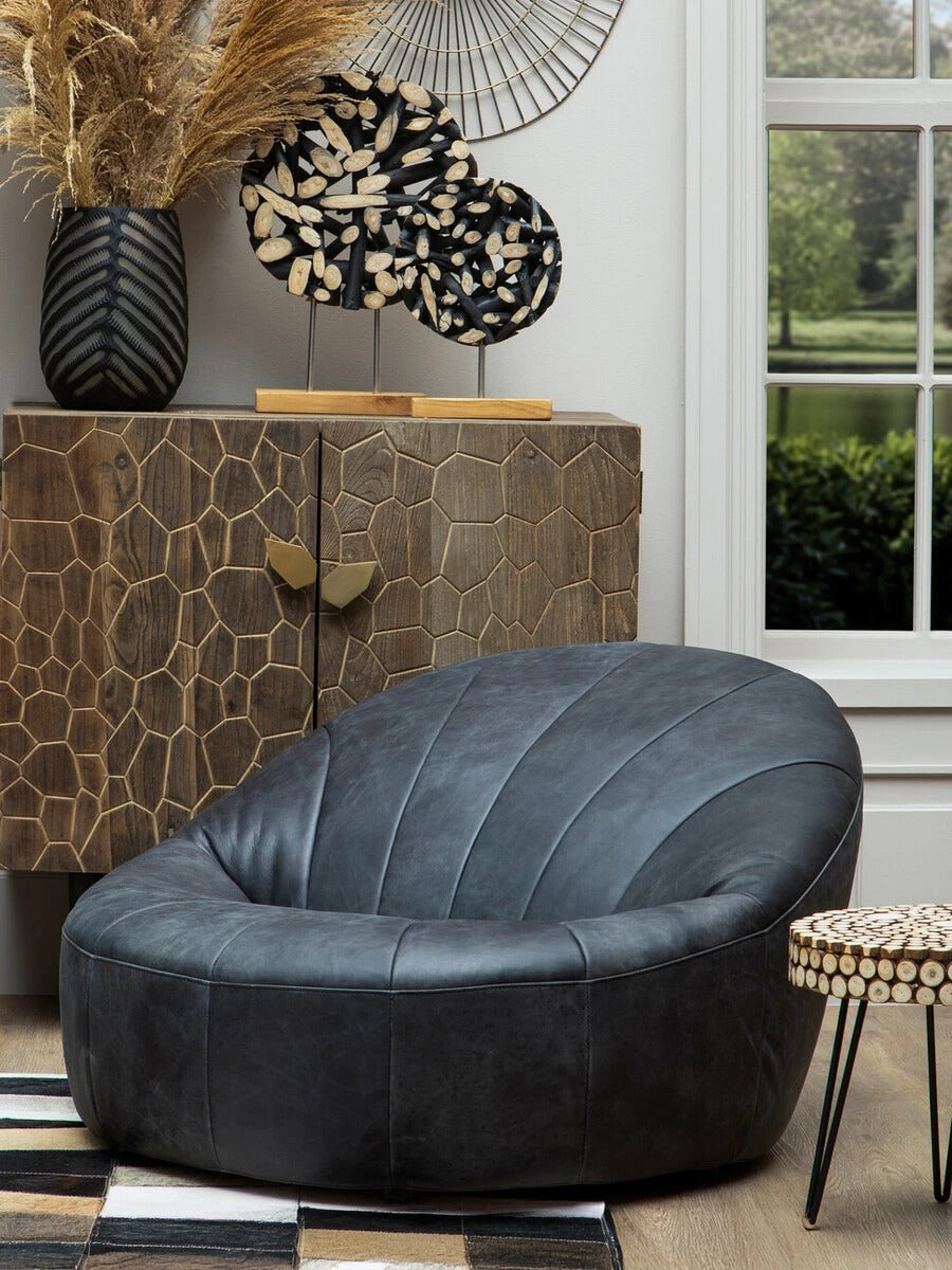 Hackney Cocoon Lounge Chair – Antique Black Leather