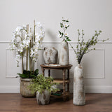 Hill Interiors Large Faux White Orchid in Stone Pot