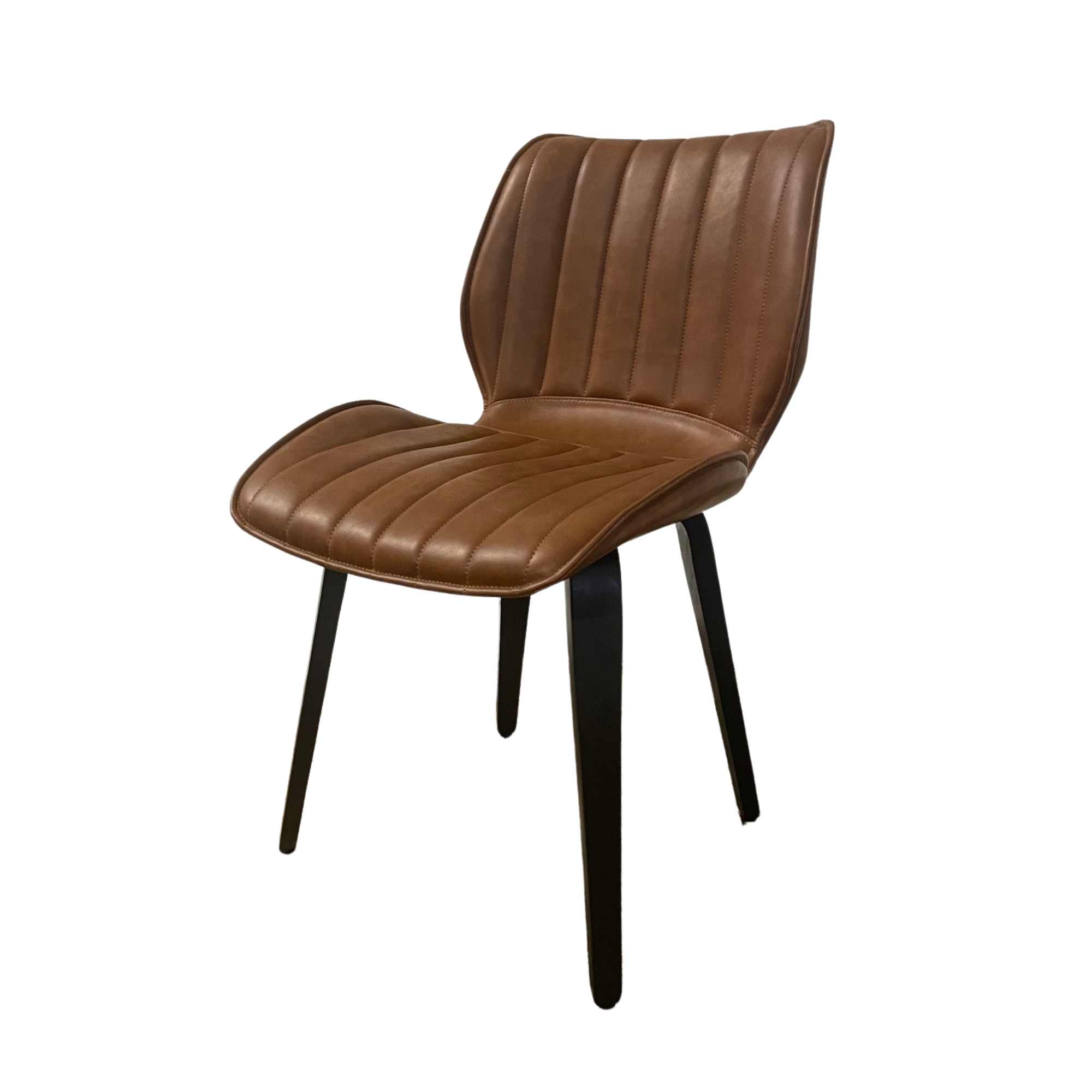 Humphrey Dining Chair – Tan PU Leather – Wooden Legs – Set of 2