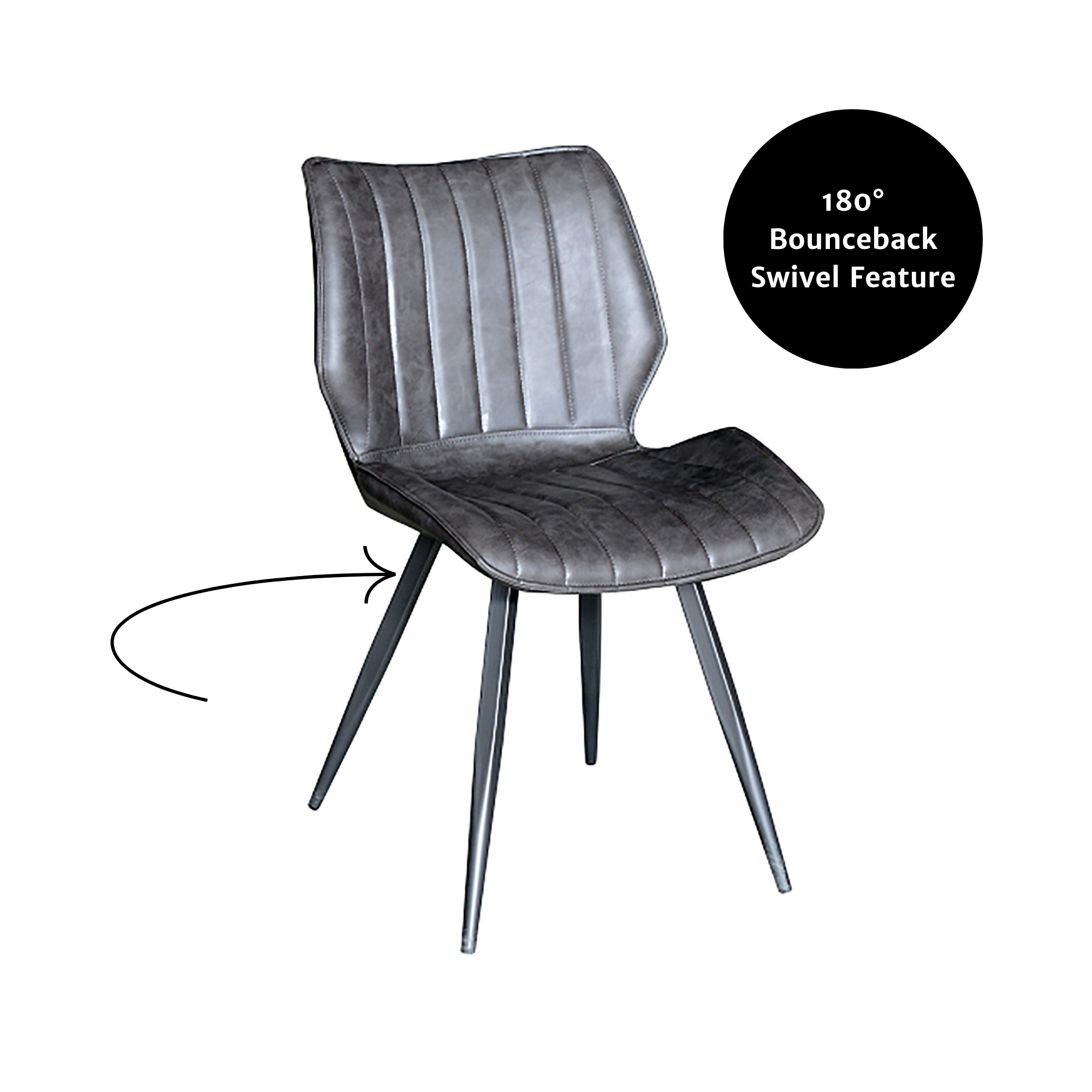 Humphrey Swivel Dining Chair – Grey PU Leather – Set of 2