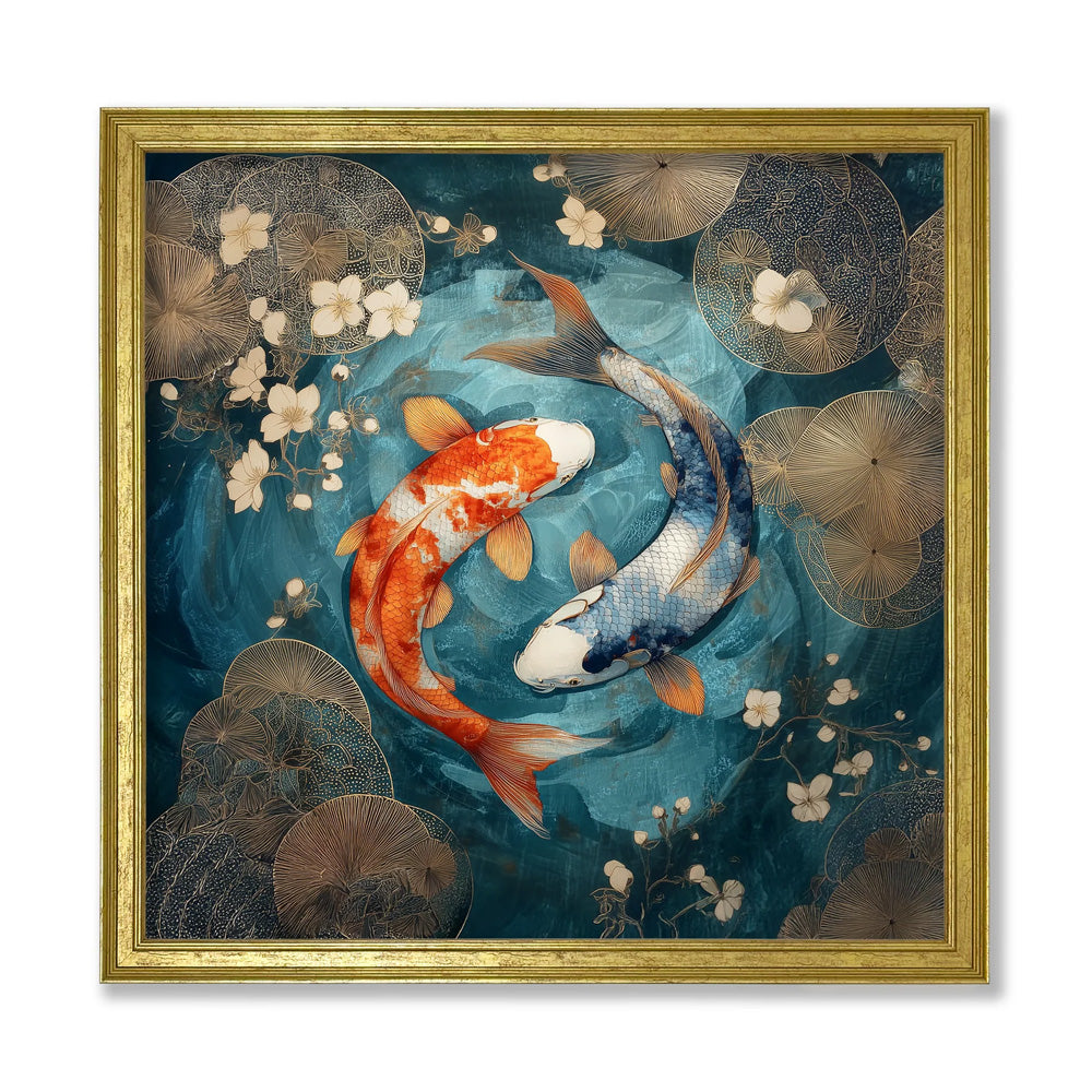 Japanese Koi Carp Dusk - Gold Hurstwood Square Frame