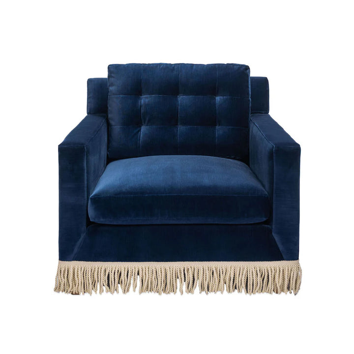 Jonathan Adler Wright Lounge Chair with Bullion Fringe – Canterbury Navy