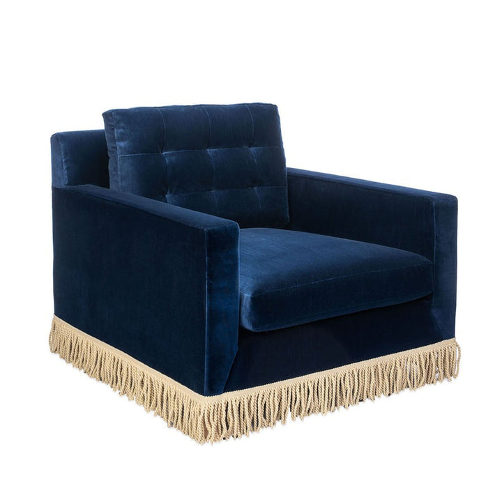 Jonathan Adler Wright Lounge Chair with Bullion Fringe – Canterbury Navy