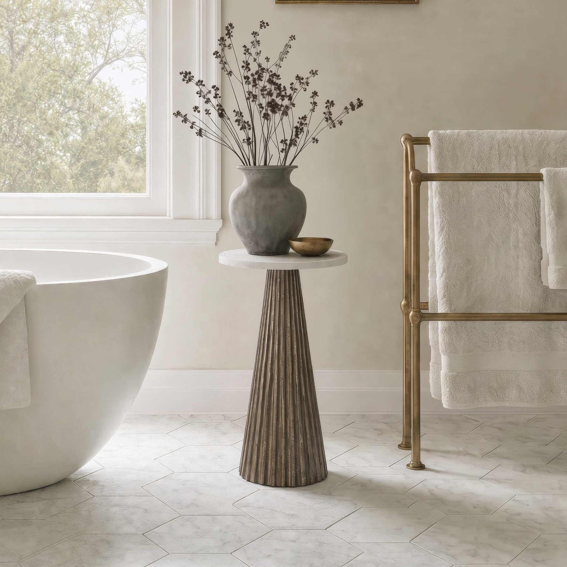 Keiichi Juniper Fluted Marble Top Side Table
