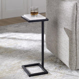 Keiichi Served Accent Table –  White Marble & Satin Black