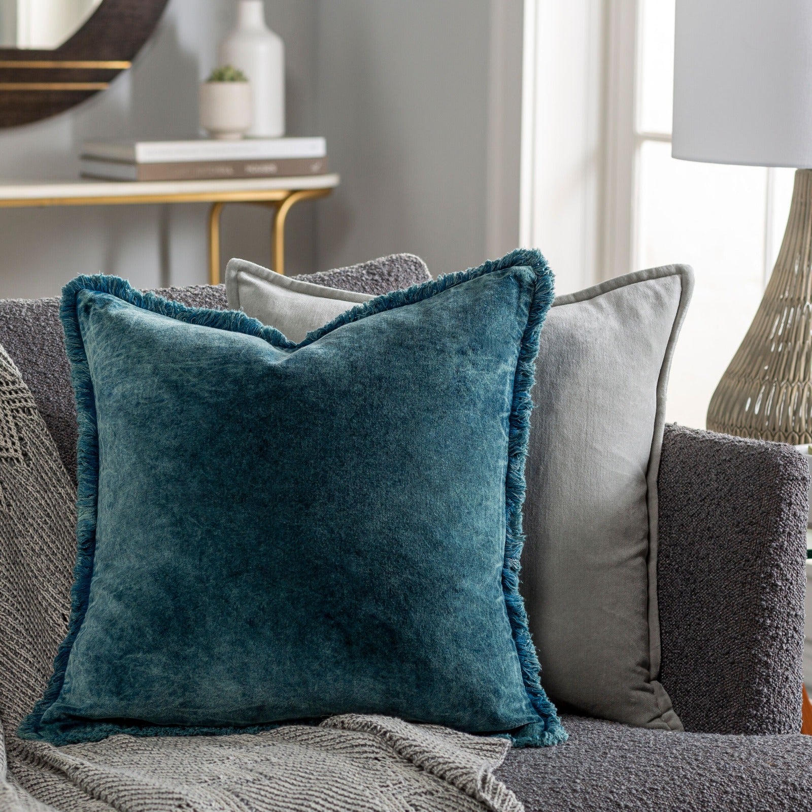 Keiichi Washed Cotton Velvet Woven Cushion – Ocean