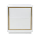 Utopia Bedside Table  -  White High Gloss/Brushed Brass
