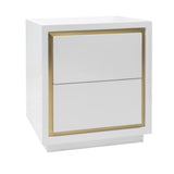 Utopia Bedside Table  -  White High Gloss/Brushed Brass