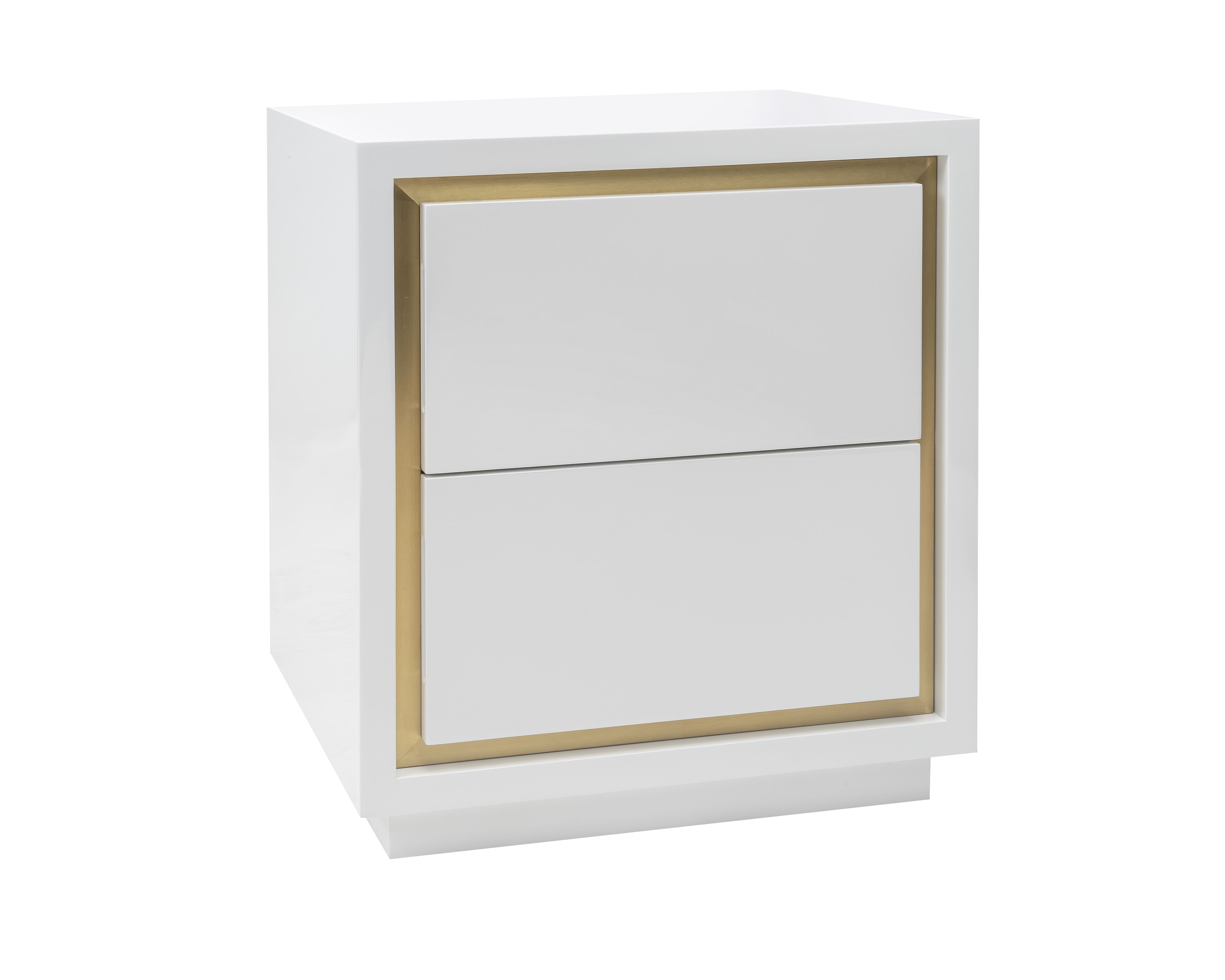 Utopia Bedside Table  -  White High Gloss/Brushed Brass