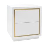 Utopia Bedside Table  -  White High Gloss/Brushed Brass