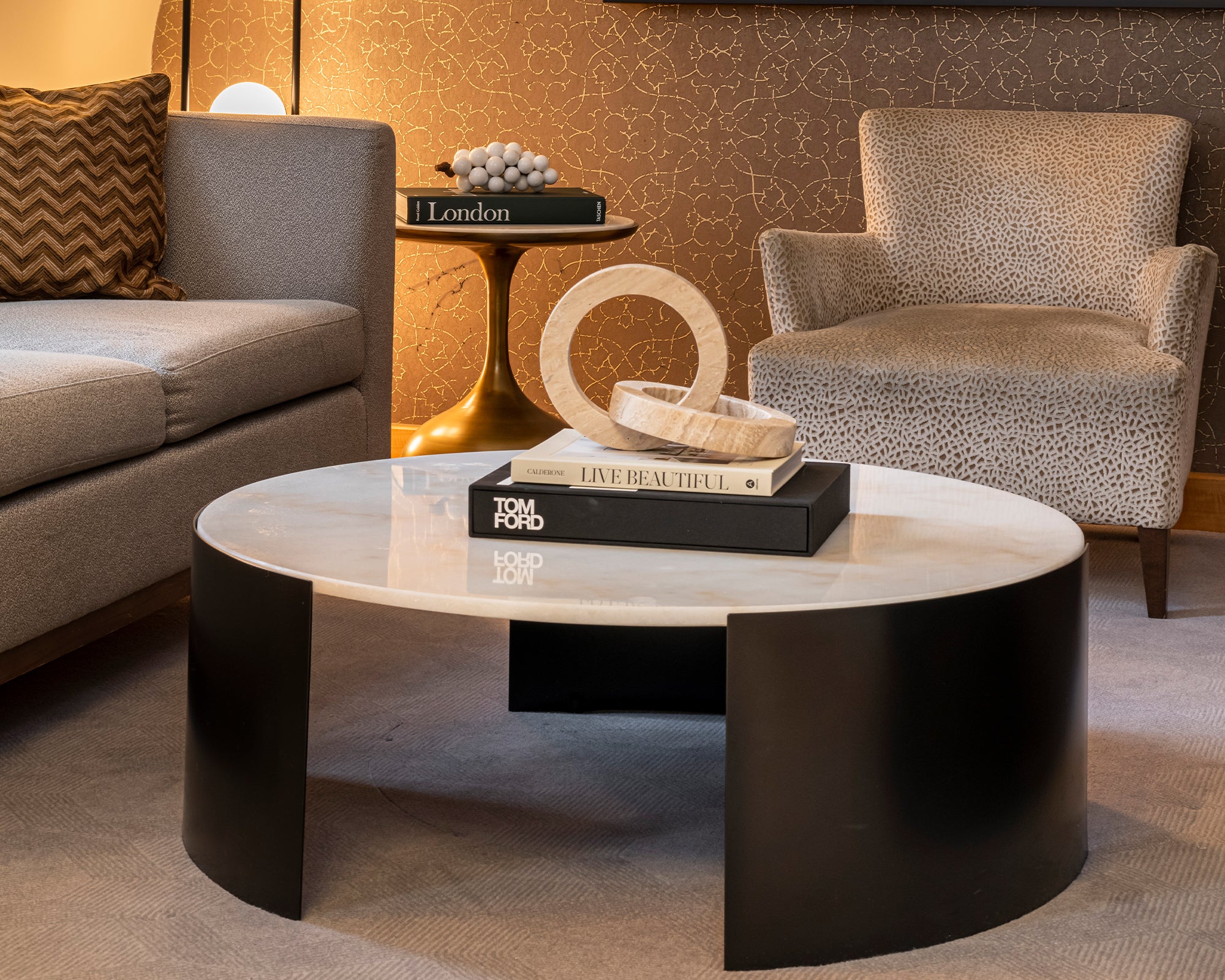 Samba Coffee Table  - White Marble/Industrial Brown