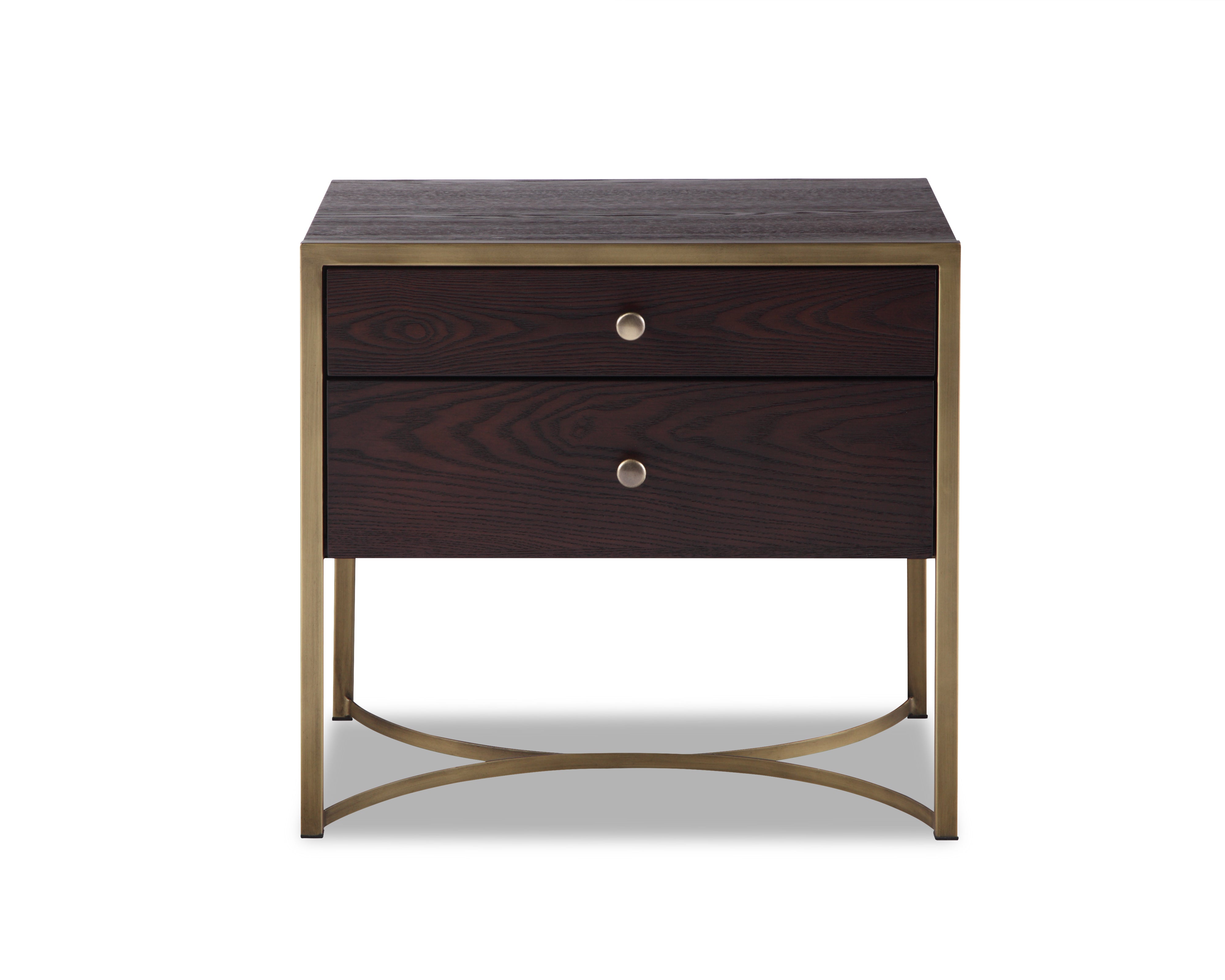 Rivoli Bedside Table  -  Chocolate B. Ash Veneer/Brass Painted