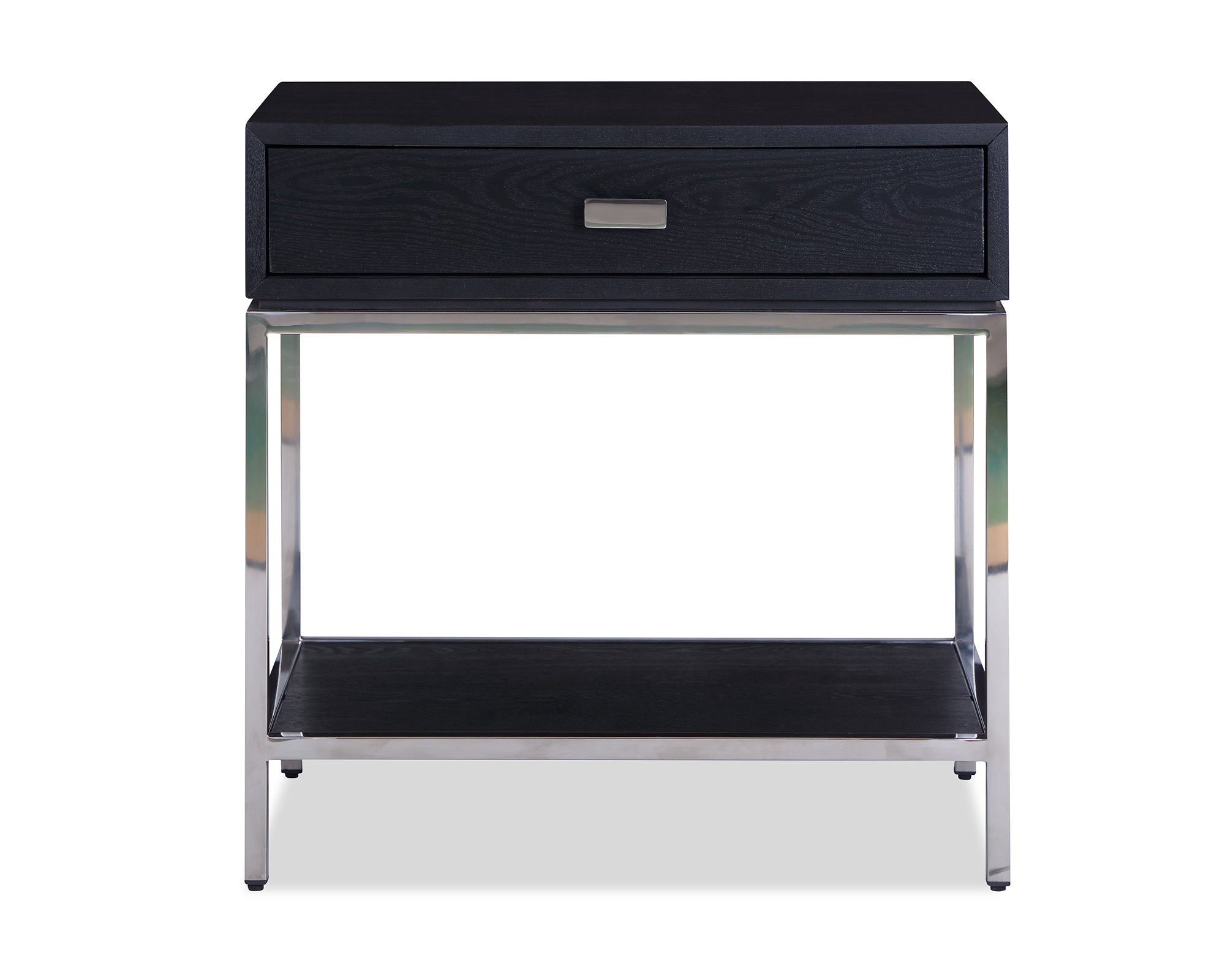 Levi Bedside Table  -  Black Ash Veneer/Stainless Steel