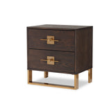 Ophir Bedside Table 2 Drawers  - Dark Brown Ash/Dark Brass