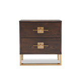 Ophir Bedside Table 2 Drawers  - Dark Brown Ash/Dark Brass