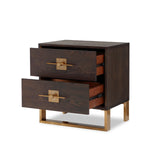Ophir Bedside Table 2 Drawers  - Dark Brown Ash/Dark Brass