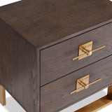 Ophir Bedside Table 2 Drawers  - Dark Brown Ash/Dark Brass
