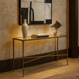Liang & Eimil Cobra Console Table – Textured Antique Brass and Glass